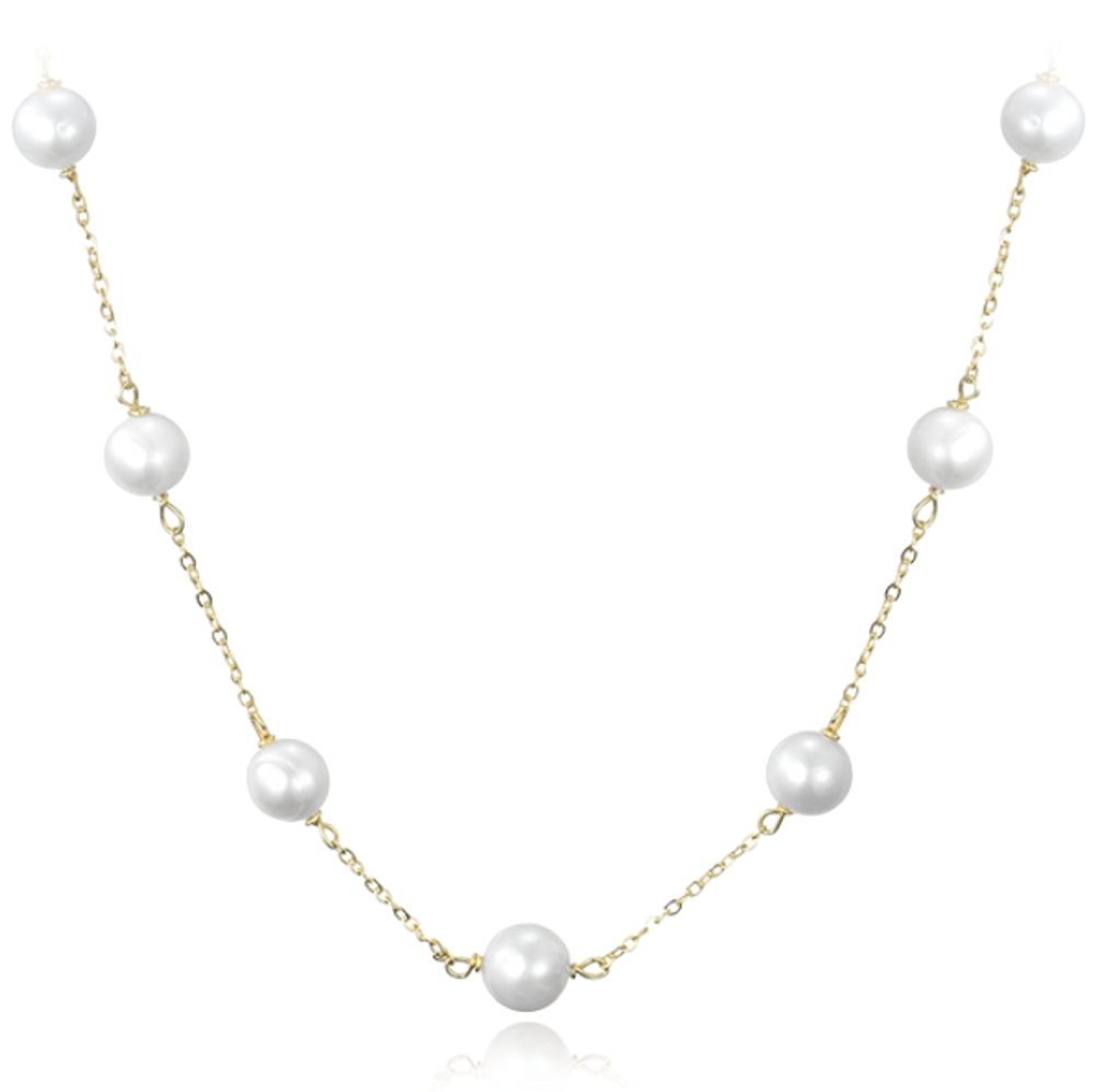 MINET Pozlacený stříbrný náhrdelník s bílými perlami