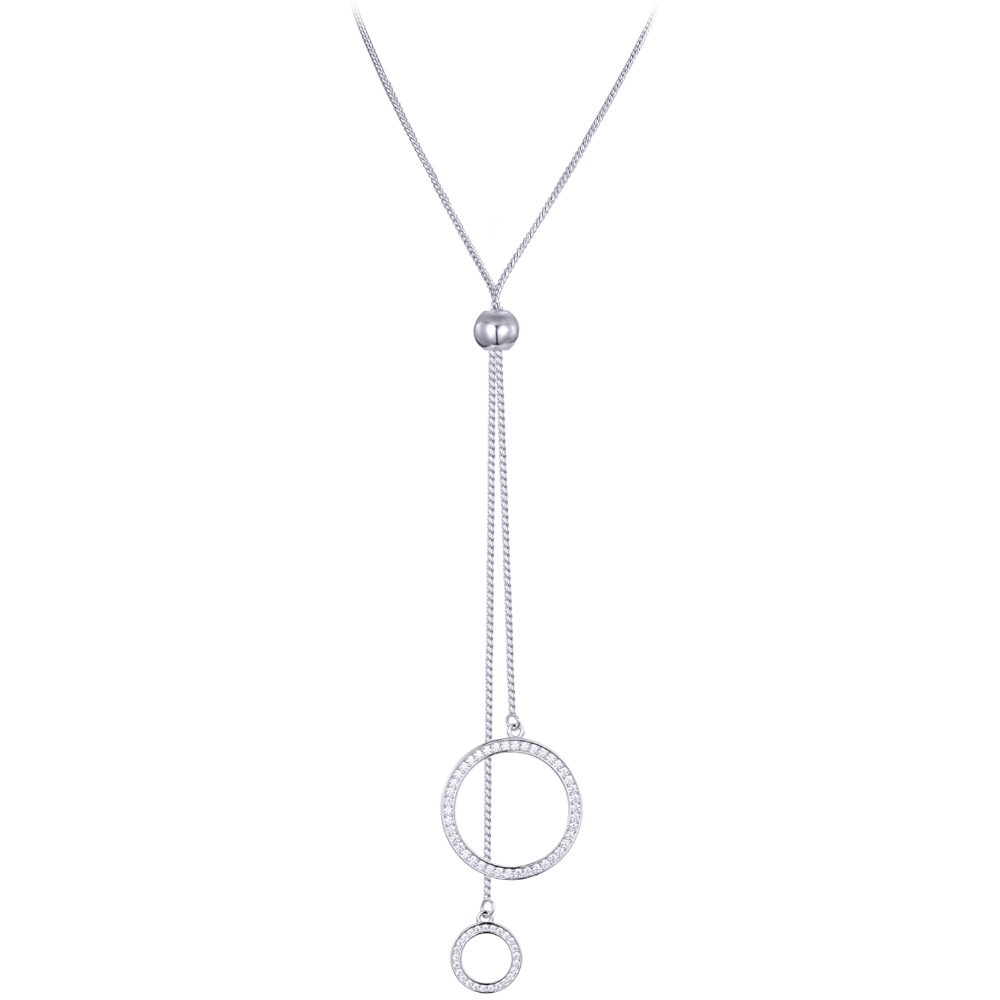 MINET Moderní stříbrný náhrdelník visící kruhy se zirkony 70cm