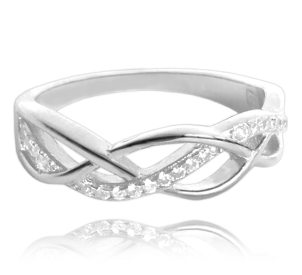 MINET Stříbrný propletený prsten s bílými zirkony