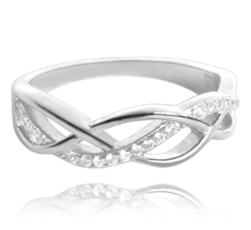 MINET Stříbrný propletený prsten s bílými zirkony