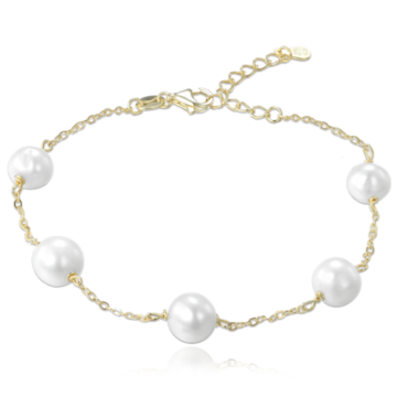 MINET Pozlacený stříbrný náramek s bílými perlami 18+3cm