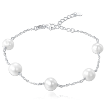 MINET Stříbrný náramek s bílými perlami 18+3cm