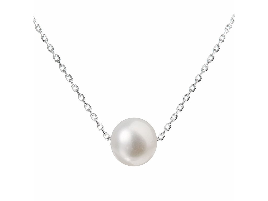 Stříbrný Perlový náhrdelník z pravých říčních perel bílý 22014.1