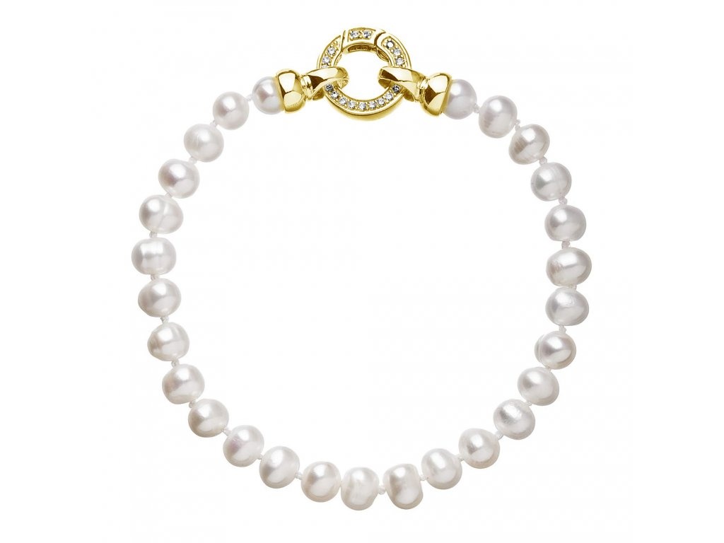 Stříbrný Perlový náramek z pravých říčních perel bílý 23001.1   19,5cm