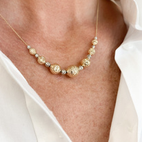 Žluté zlato náhrdelník s kuličkami 44+3cm
