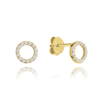 MINET Zlaté náušnice kroužky s bílými zirkony