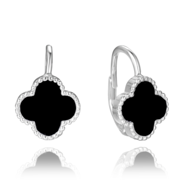 MINET Stříbrné náušnice čtyřlístky s onyxem