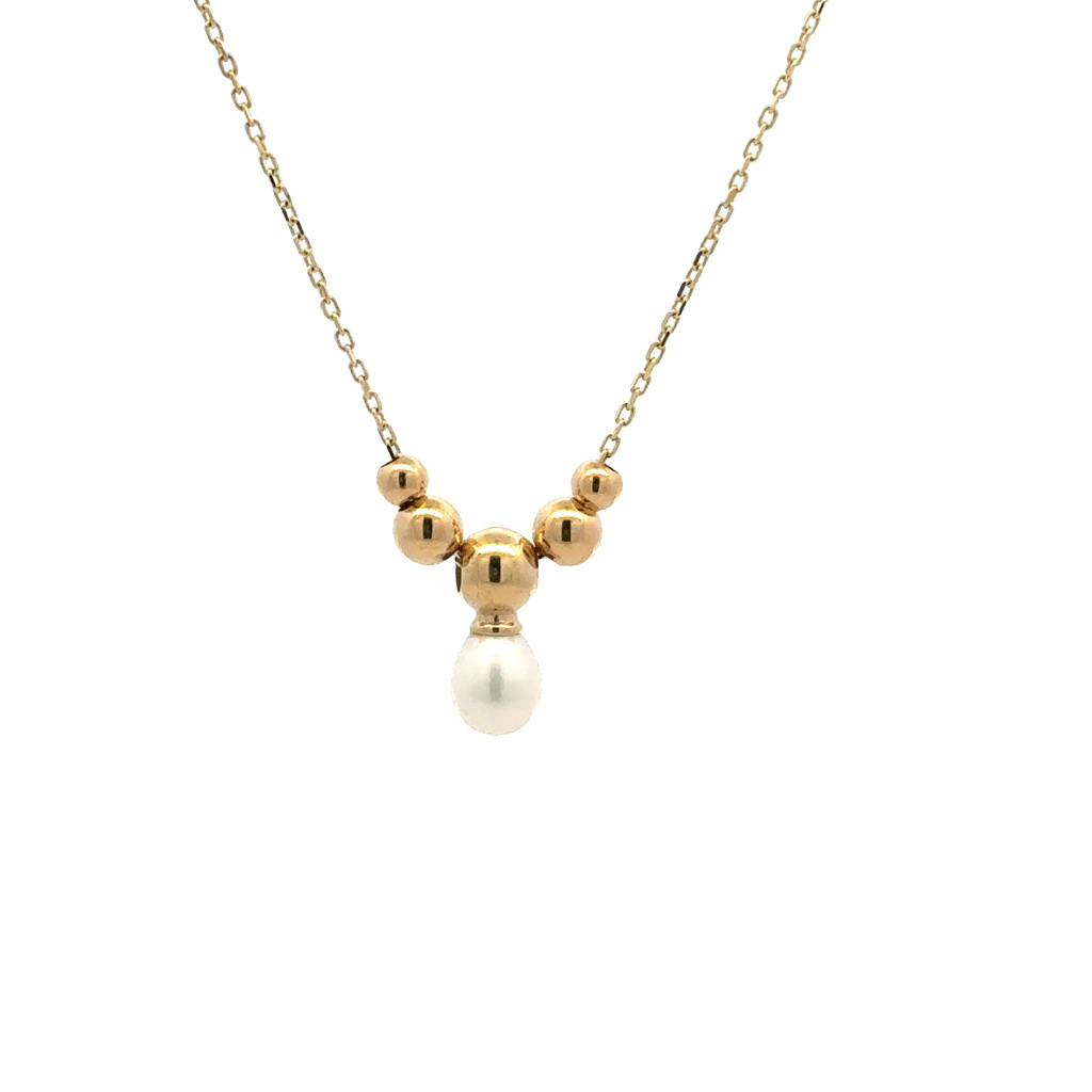 Žluté zlato náhrdelník s perlou 42+3cm