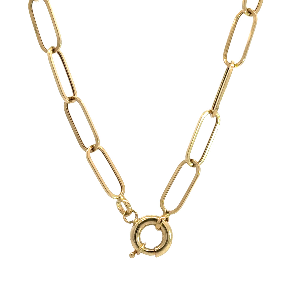 Žluté zlato obdélníkový řetízek s ozdobnou karabinou 50cm