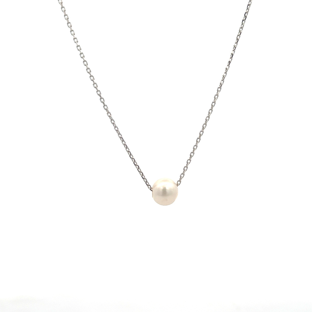 Bílé zlato řetízek s PERLOU 42+3cm