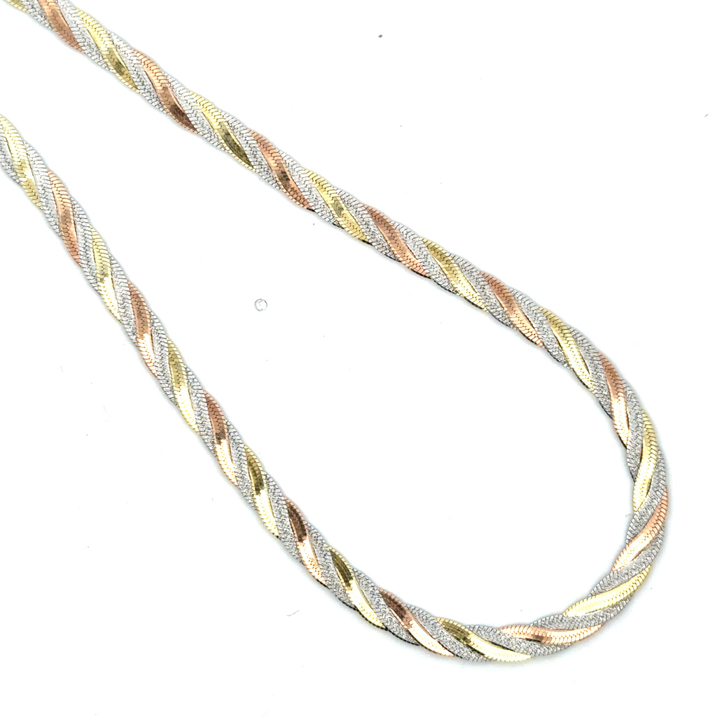 Stříbrný tříbarevný pletený náhrdelník 