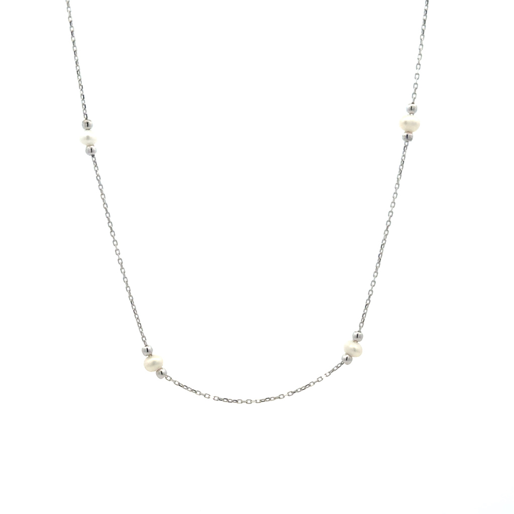 Bílé zlato náhrdelník s perličkami 42+3cm